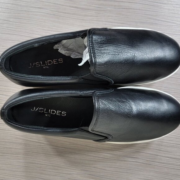 J/Slides Wedge/Platform Slip On Sneaker, Black Leather, Womens Size 9 US - Picture 10 of 12
